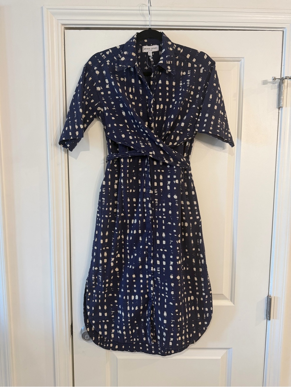 Apiece Apart Navy and White Printed Midi Shirt Dress